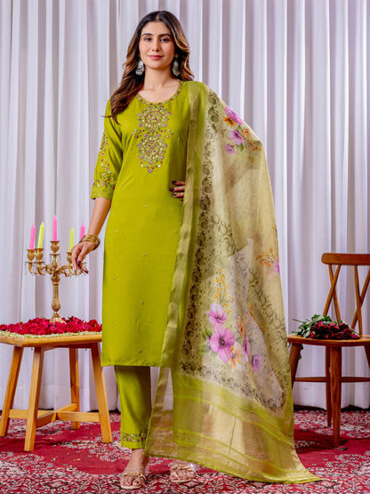 Graceful Viscose Silk Kurti Pant Dupatta Set