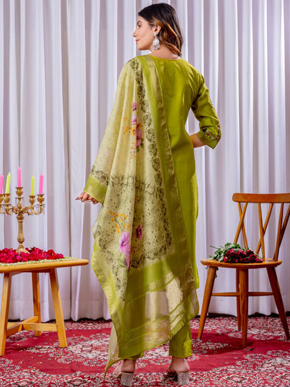 Graceful Viscose Silk Kurti Pant Dupatta Set