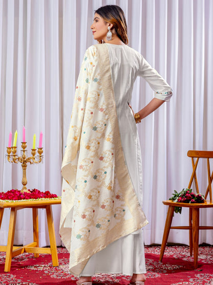 Chic Embroidered Kurti Plazo Dupatta Set