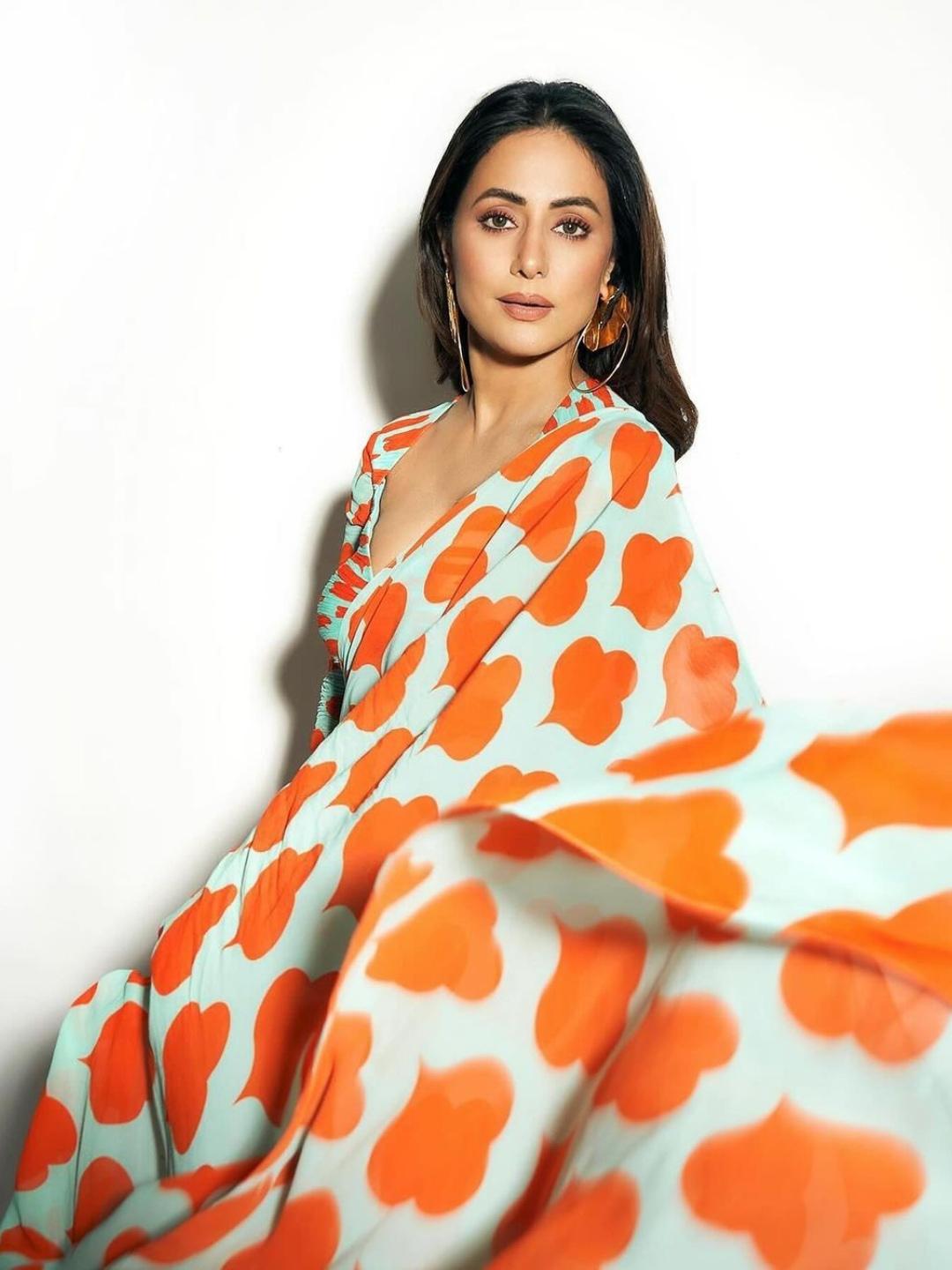 hina orange saree