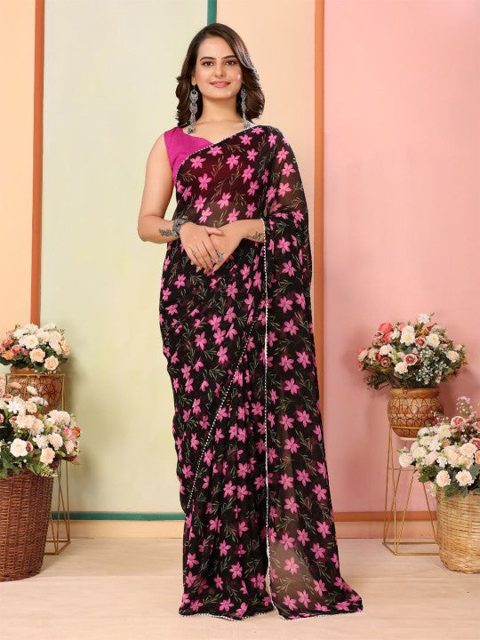 ready to wear saree — effortless floral elegance