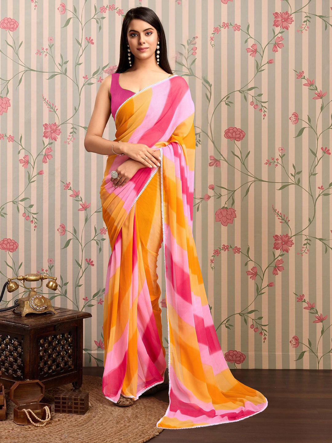 ready to wear saree — effortless floral elegance