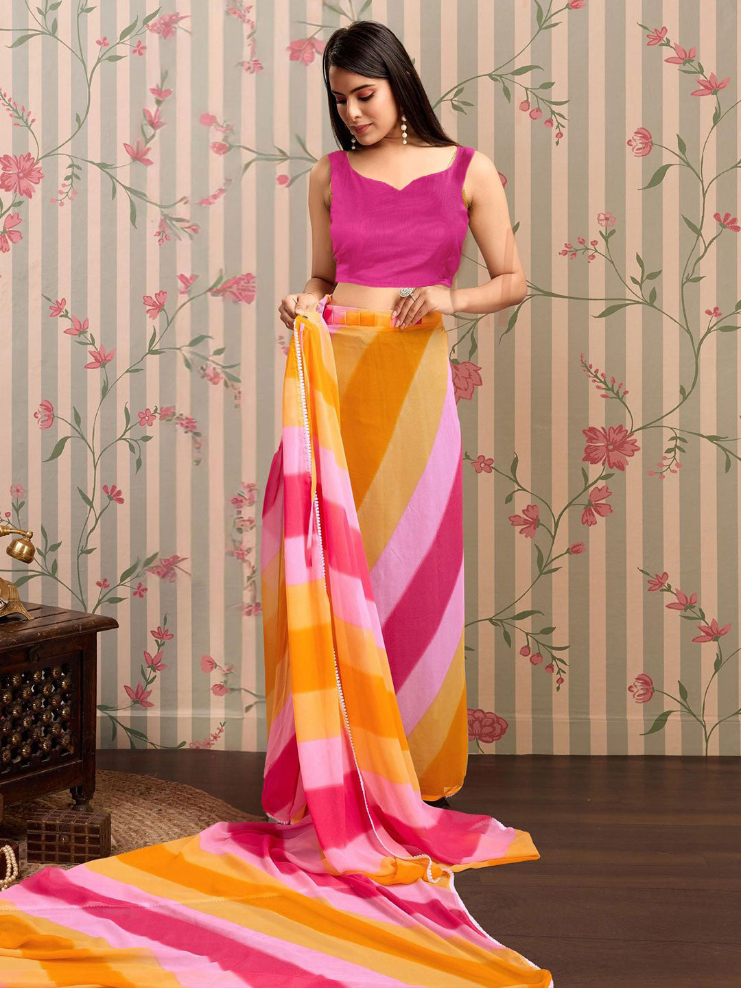 ready to wear saree — effortless floral elegance