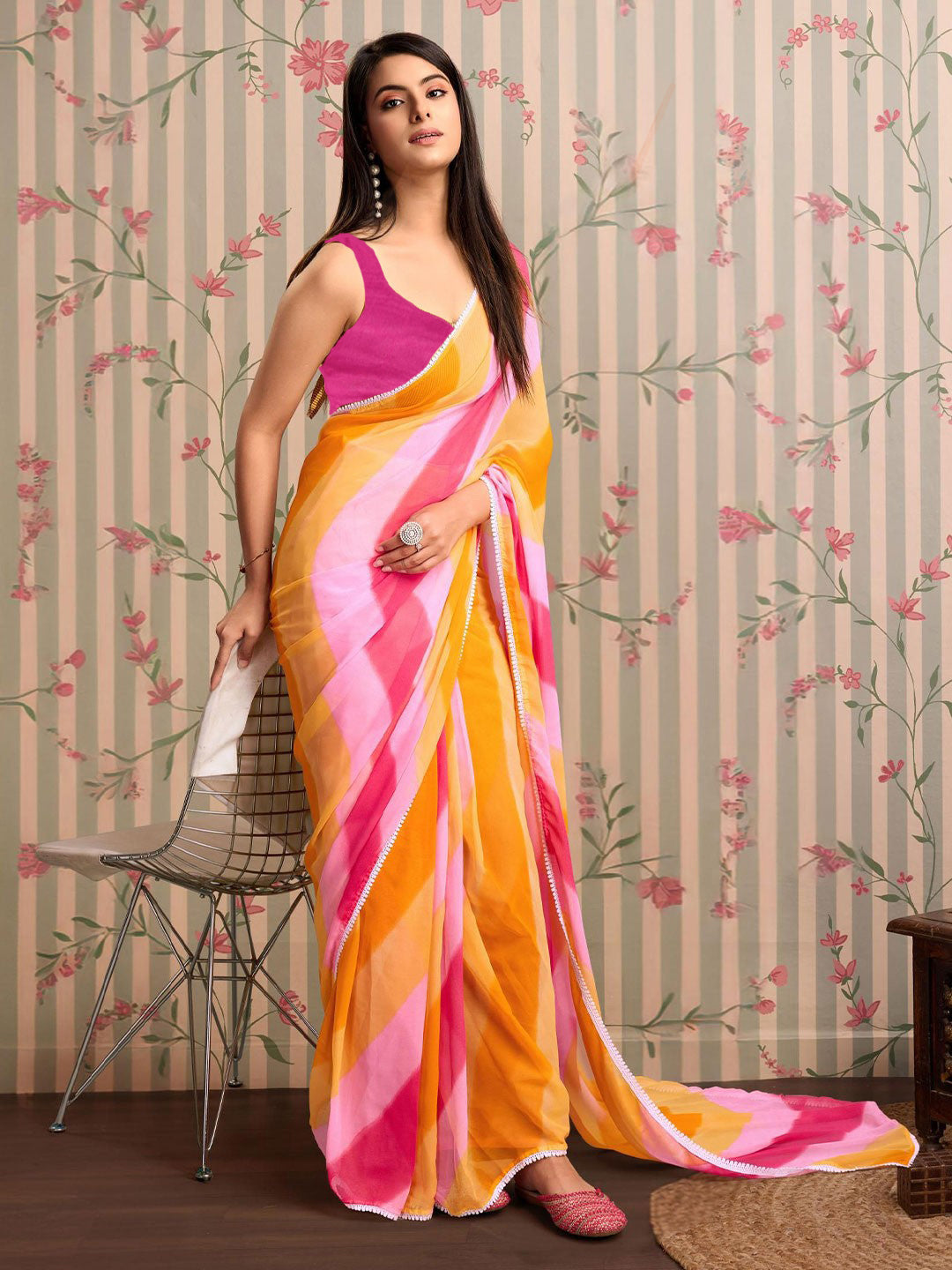 ready to wear saree — effortless floral elegance
