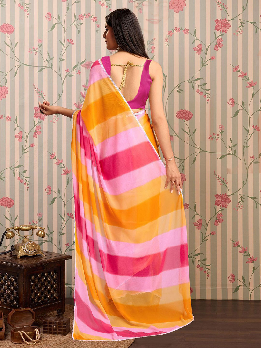 ready to wear saree — effortless floral elegance