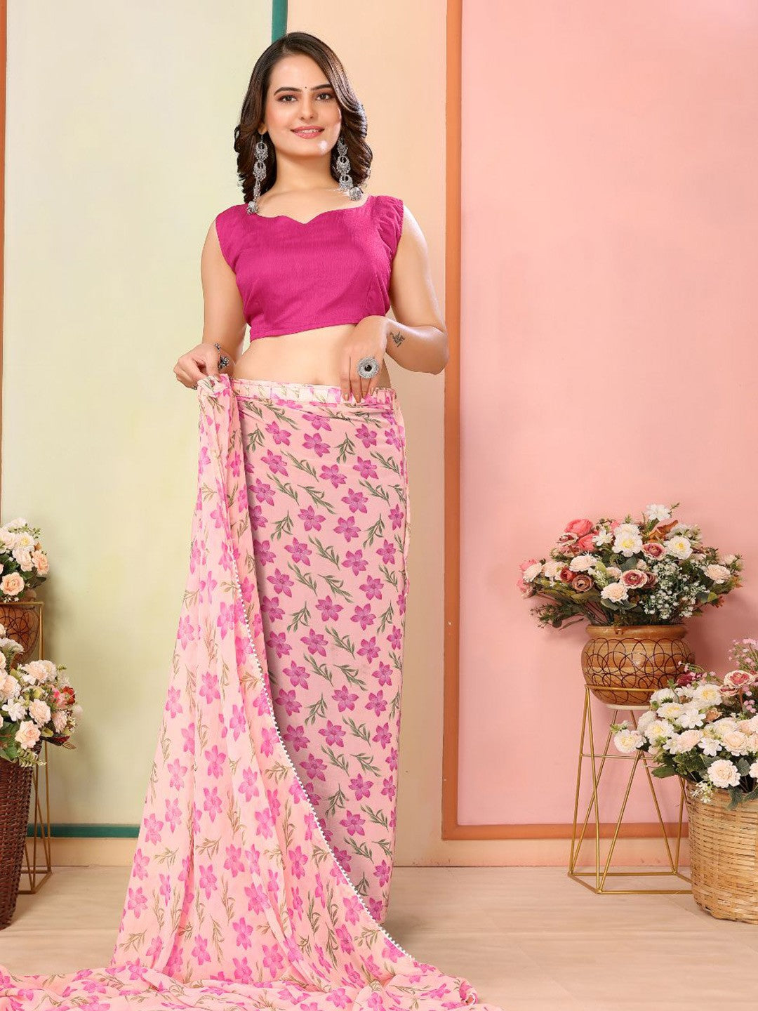 ready to wear saree — effortless floral elegance