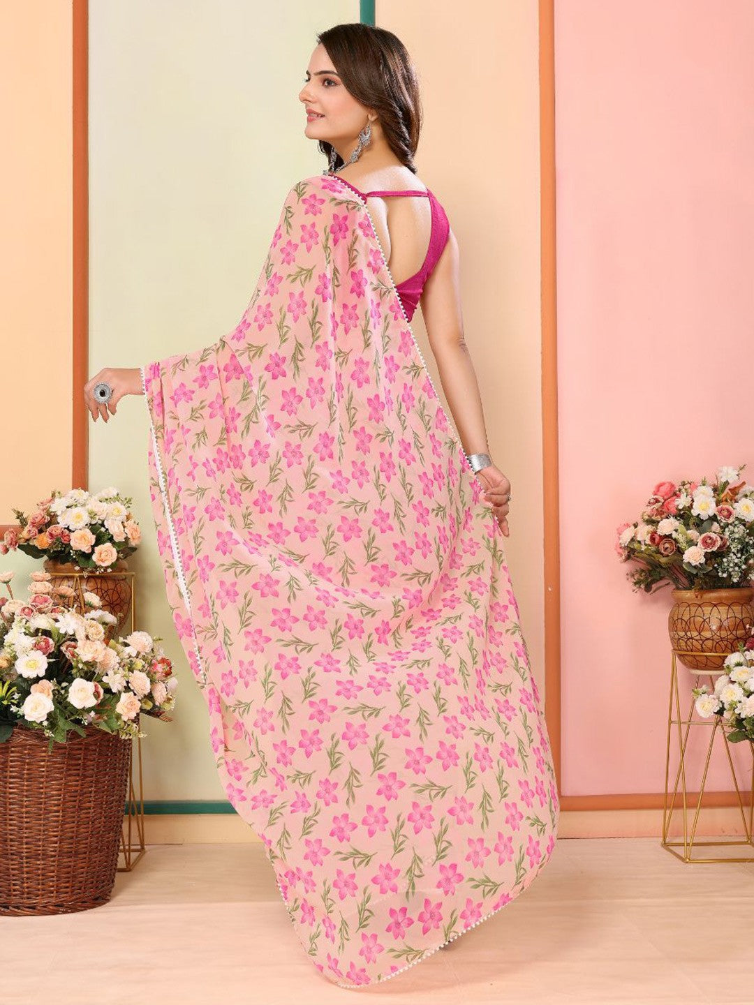 ready to wear saree — effortless floral elegance
